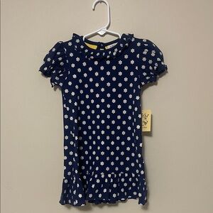 New, Boutique Navy Blue Floral Girls Dress with Ruffled trim. 2T. Luigi Kids
